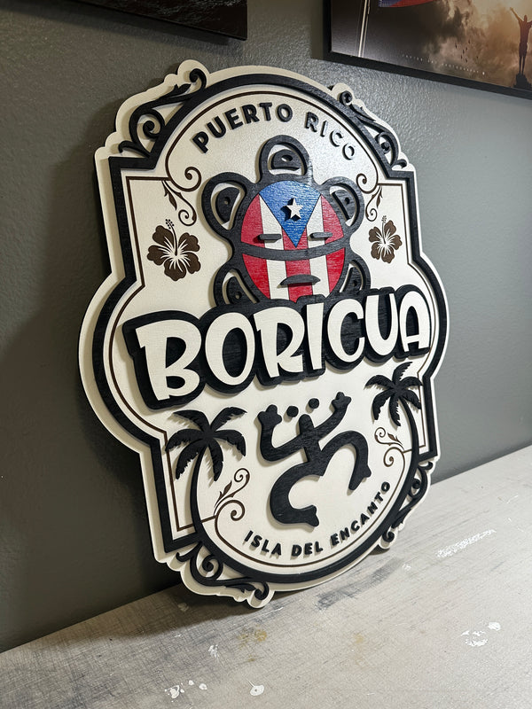 Cuadro de Puerto Rico con Símbolos Taínos – Tamaño 20x23 in