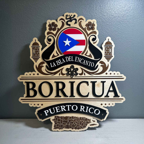 Orgullo Boricua Tallado en Madera y Acrílico