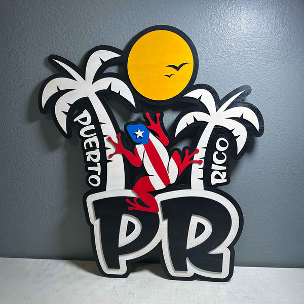 PR Coquí & Palm Trees Wood Wall Art